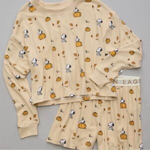 American Eagle AE x Peanuts Fall Pumpkin Snoopy Plush Pajama Set Size Small!!